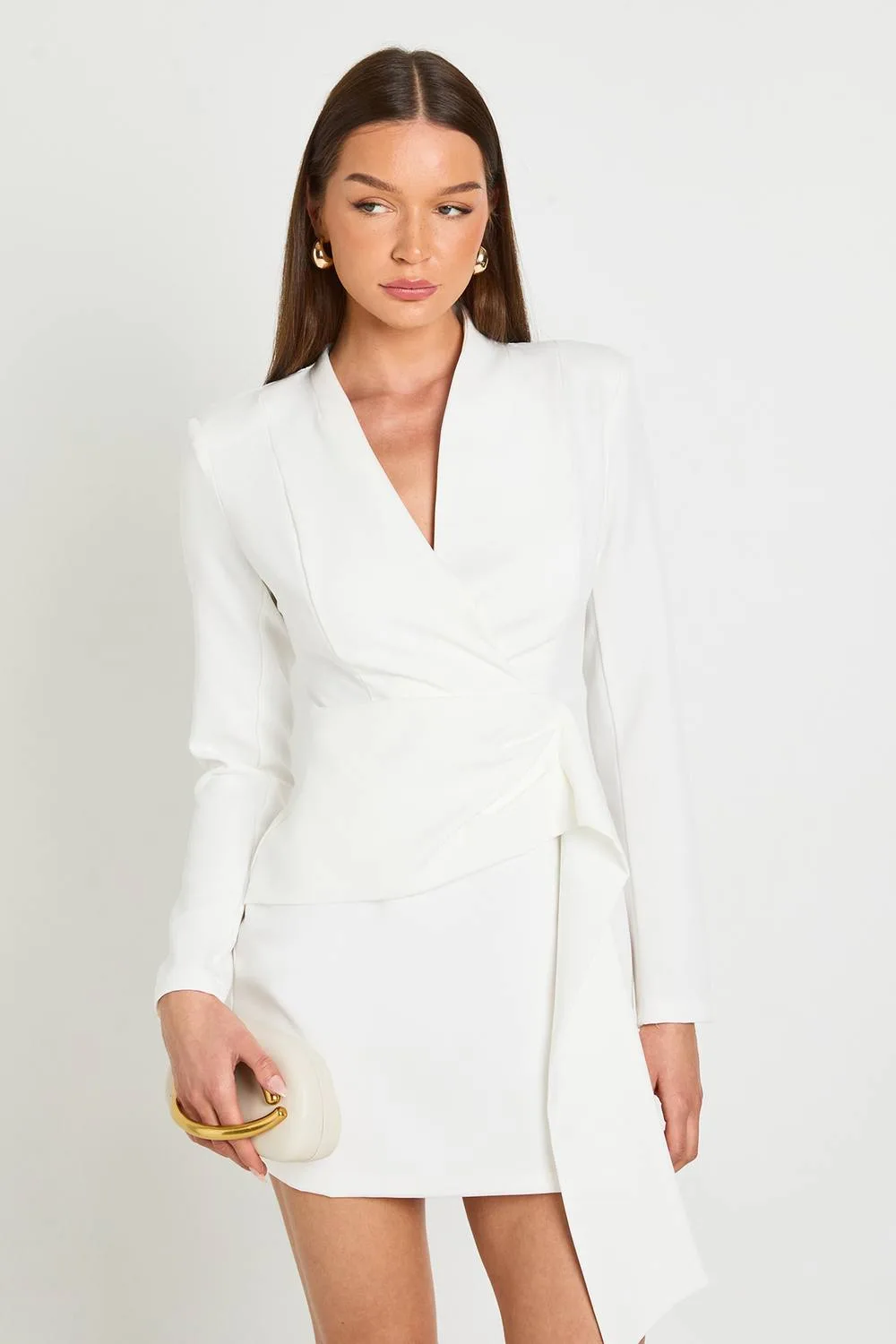 Collarless Drape Detail Blazer Dress by boohoo