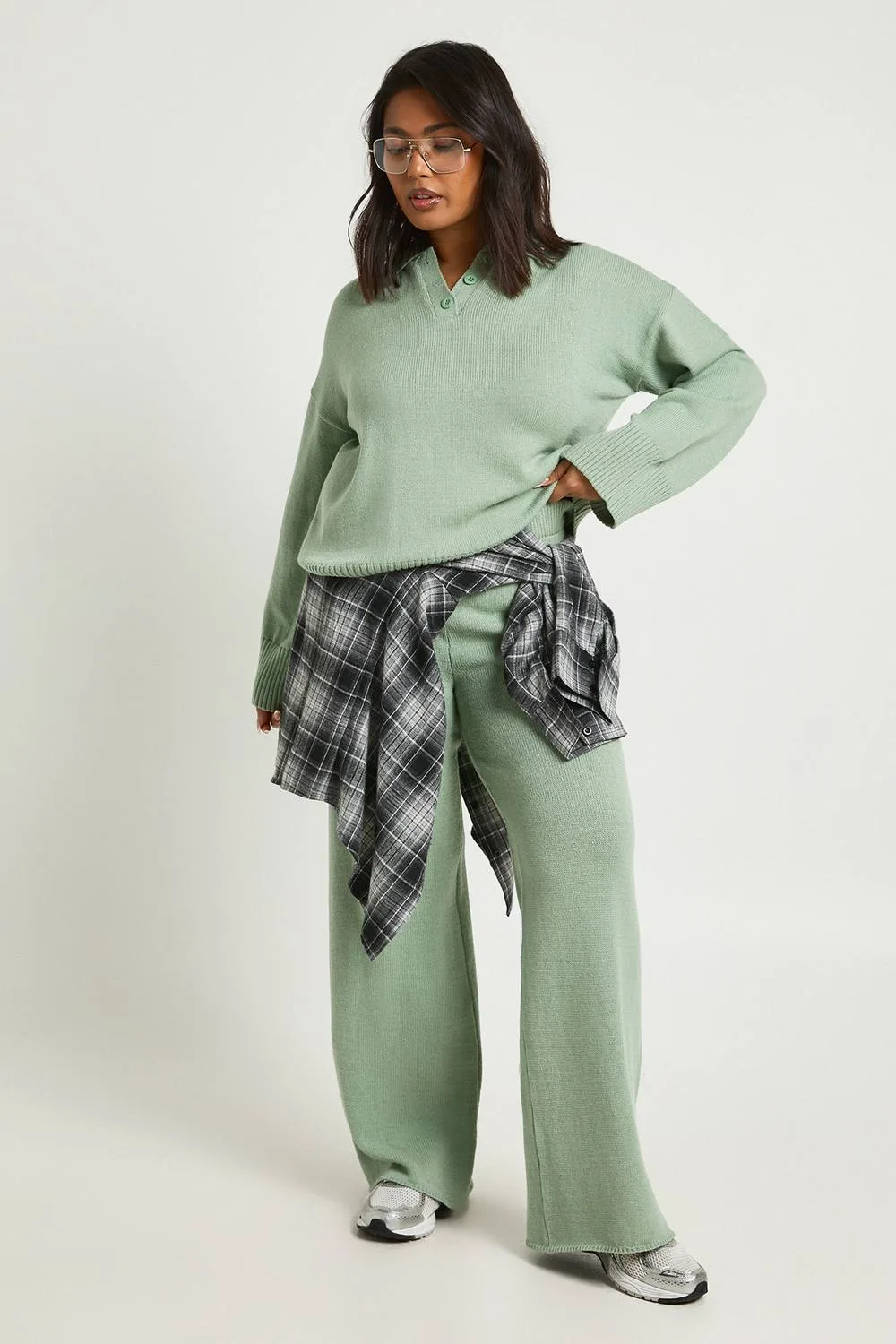 Collared Button Down Jumper & Straight Leg Trouser Co-Ord by boohoo