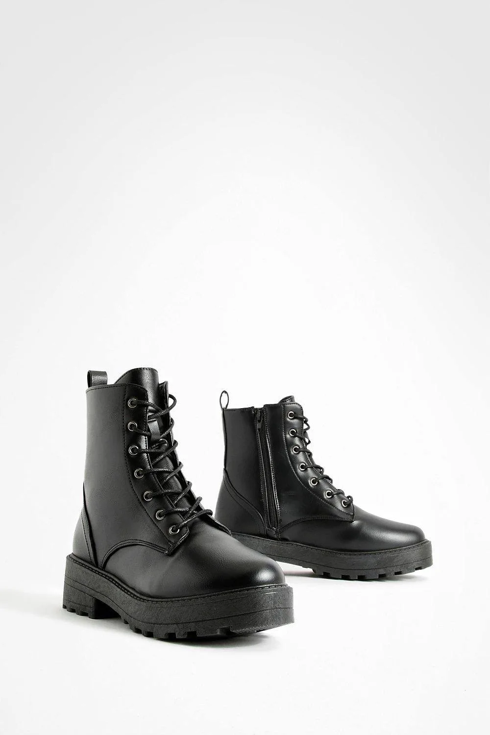 Lace Up Chunky Hiker Boots by boohoo