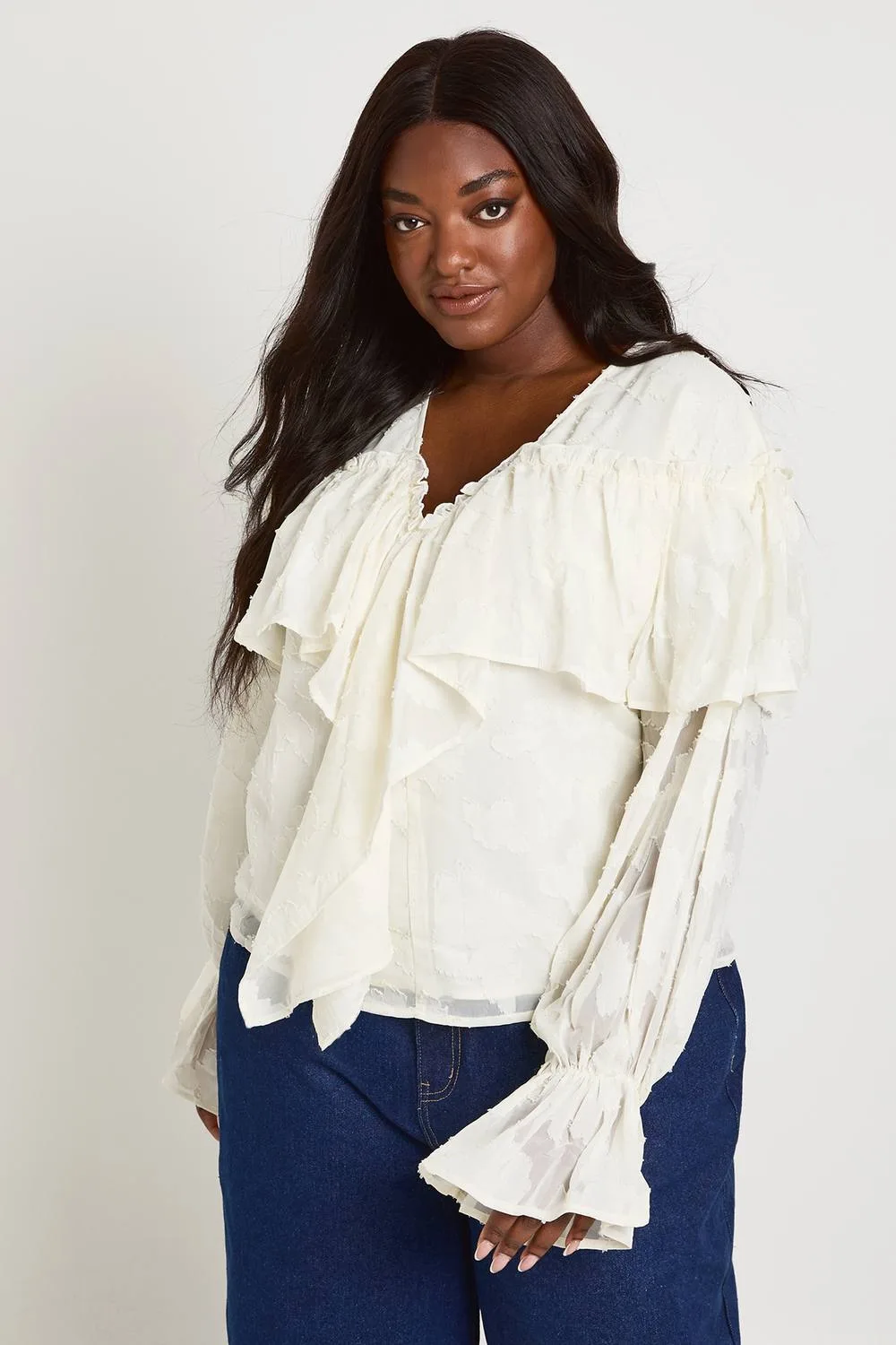 Burnout Ruffle Front Blouse by boohoo
