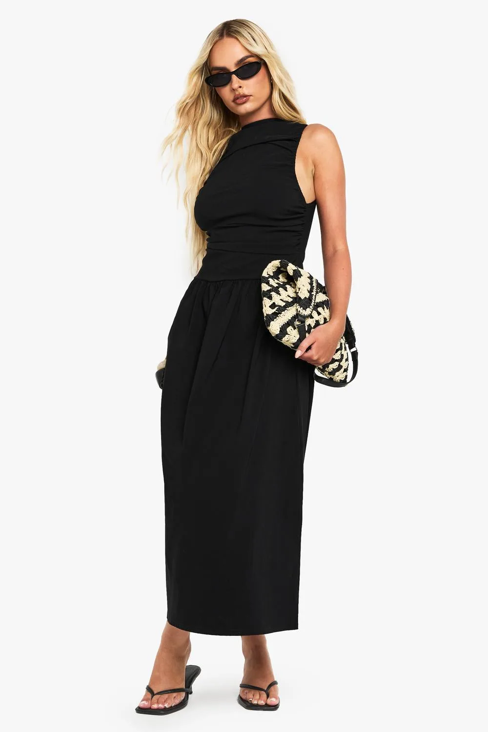 Ruched Drop Waist Sleeveless Midaxi Dress by boohoo
