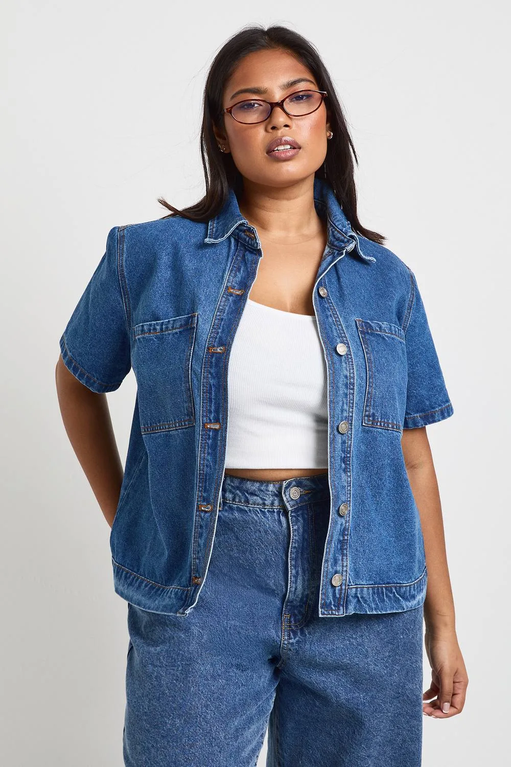Denim Pocket Boxy Shirt by boohoo