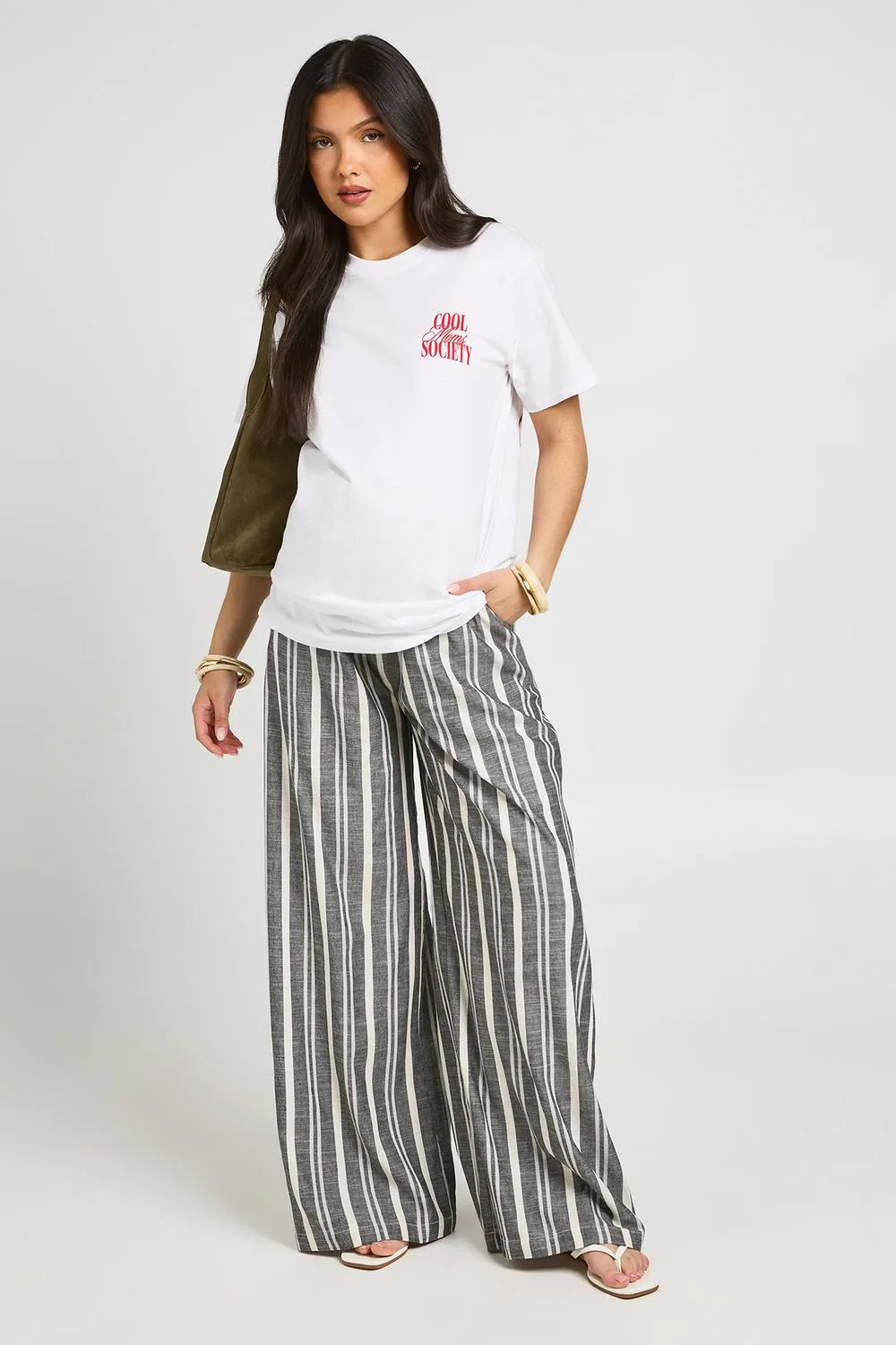 Maternity Woven Stripe Elasticated Waist Wide Leg Trouser by boohoo