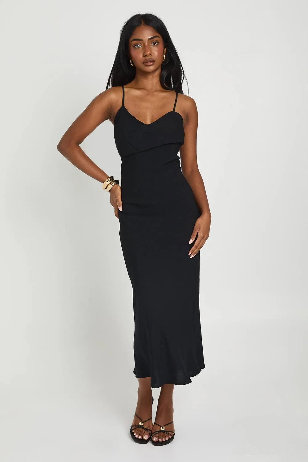 Textured Woven Fold Over Slip Midi Dress by boohoo
