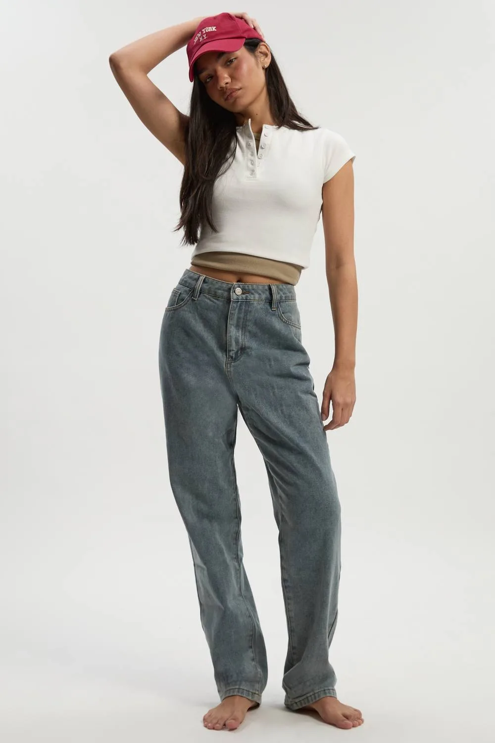 Basic High Waist Straight Leg Jean by boohoo