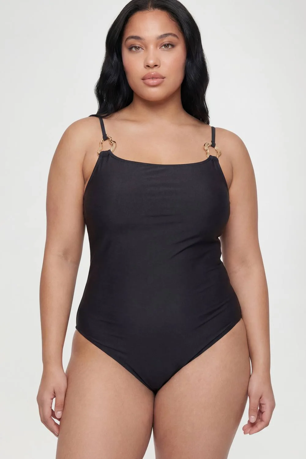 Gold Trim Square Neck Swimsuit by boohoo
