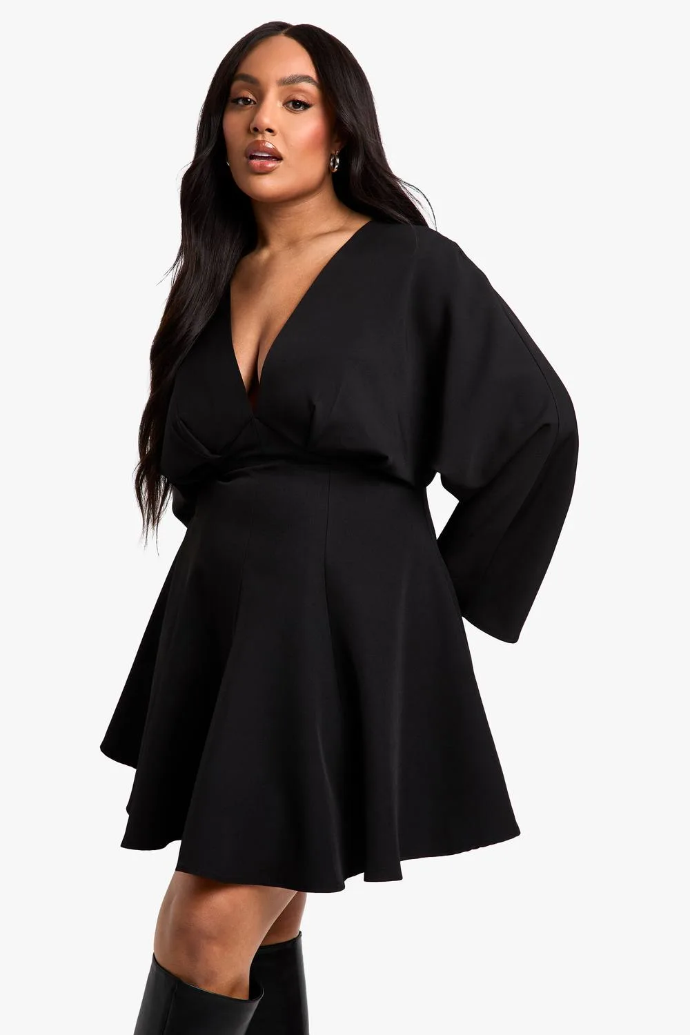 Pleated Skirt Long Sleeve Skater Dress