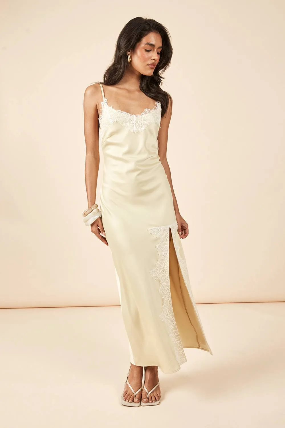 Satin & Lace Midaxi Slip Dress by boohoo