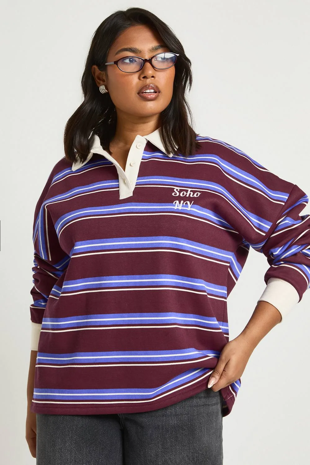 Soho Ny Stripe Rugby Sweatshirt by boohoo