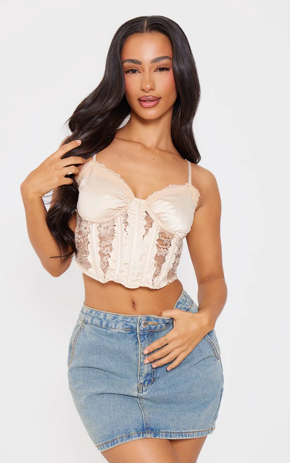 Satin Corset with Lace Details by PrettyLittleThing