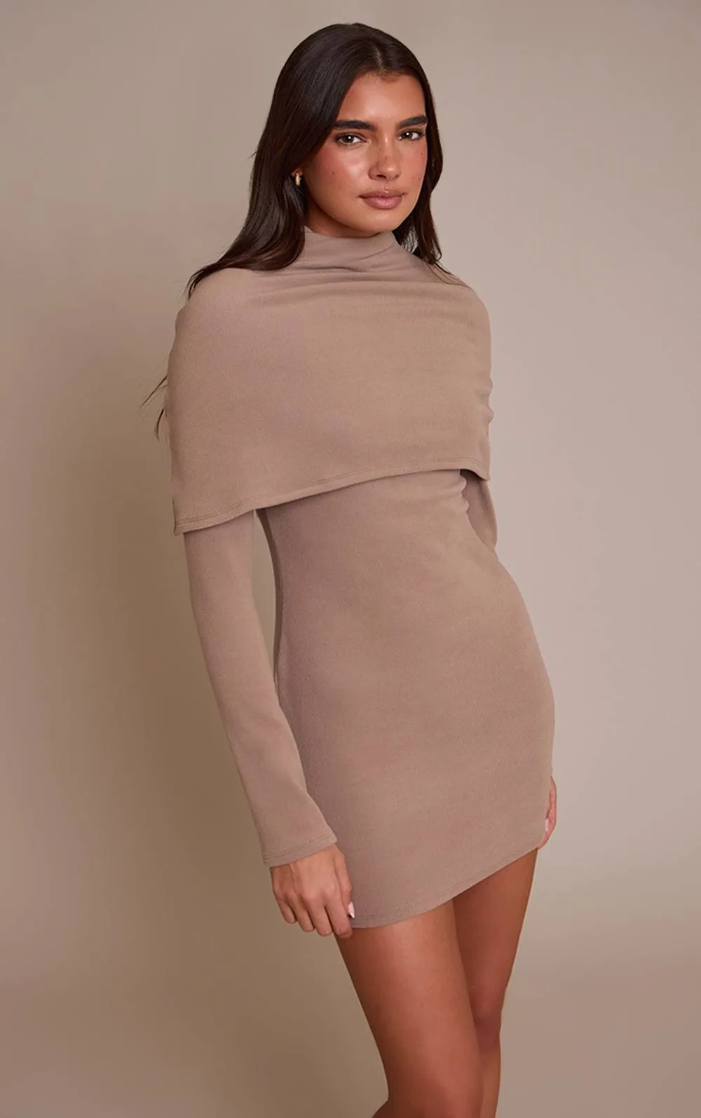 Ribbed Overlay Long Sleeve Bodycon Dress by PrettyLittleThing