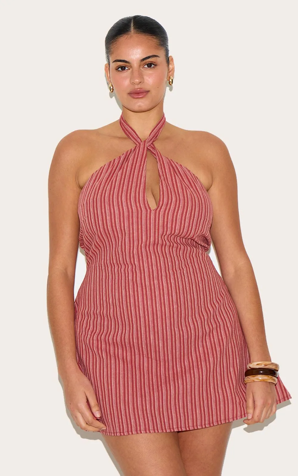 Striped Halterneck Shift Dress by PrettyLittleThing