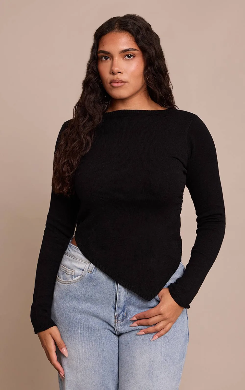 Knit Asym Long Sleeve Top