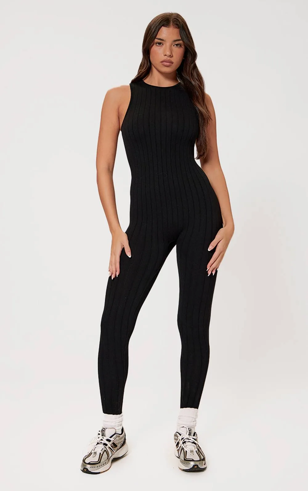 Structured Contour Rib Racer Jumpsuit by PrettyLittleThing