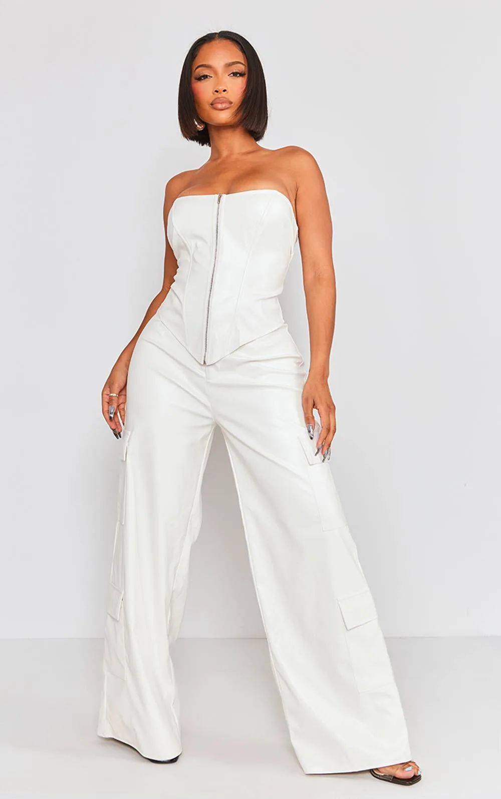 Faux Leather Straight Leg Cargo Trousers Co-Ord by PrettyLittleThing