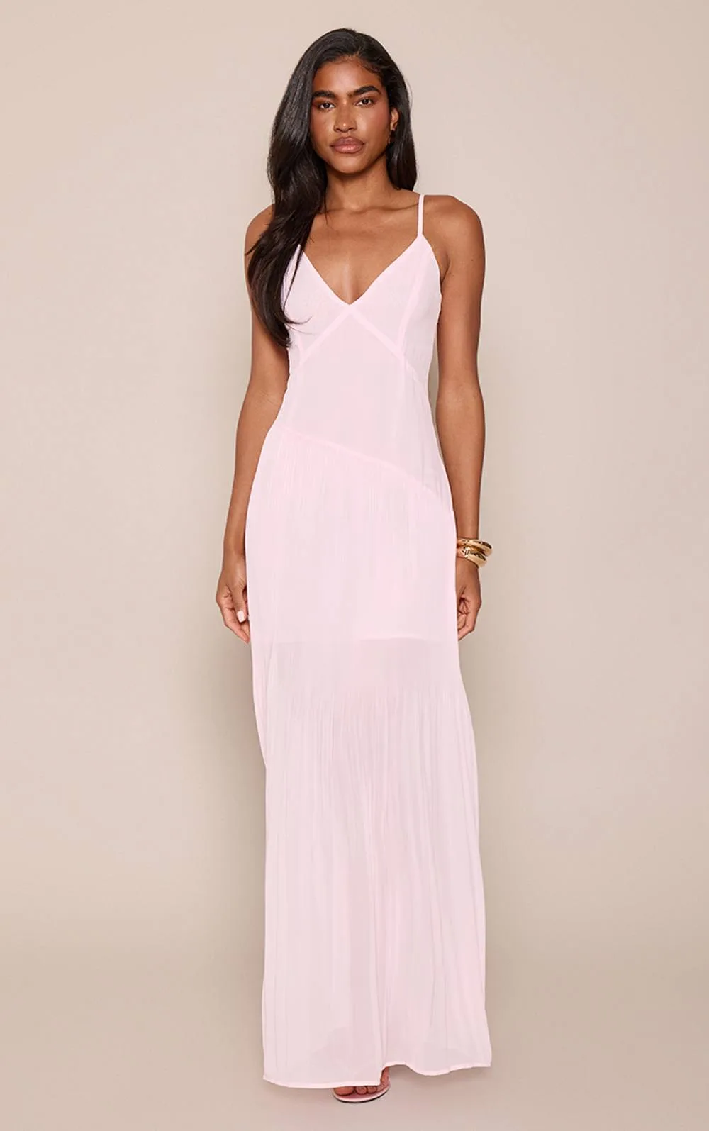 Woven Pleated Hem Detail Spaghetti Maxi Dress