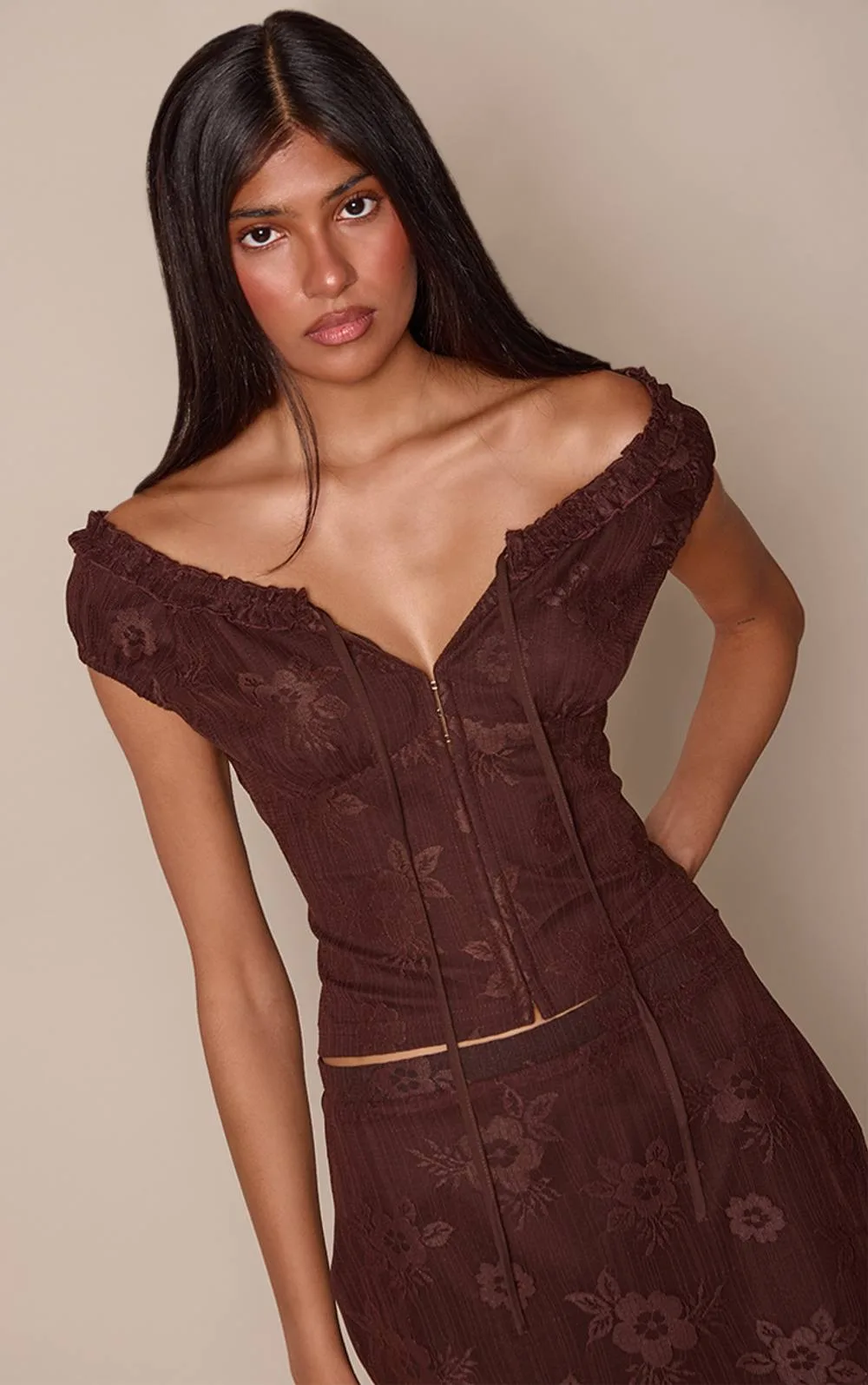Floral Bardot Hook and Eye Top Co-Ord
