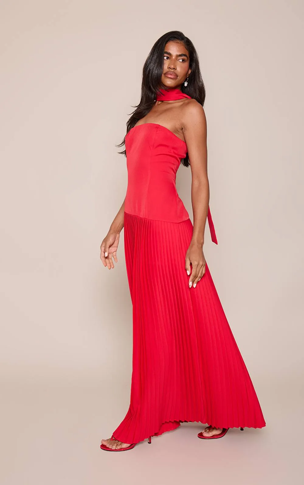 Woven Asymmetric Pleated Maxi Dress by PrettyLittleThing
