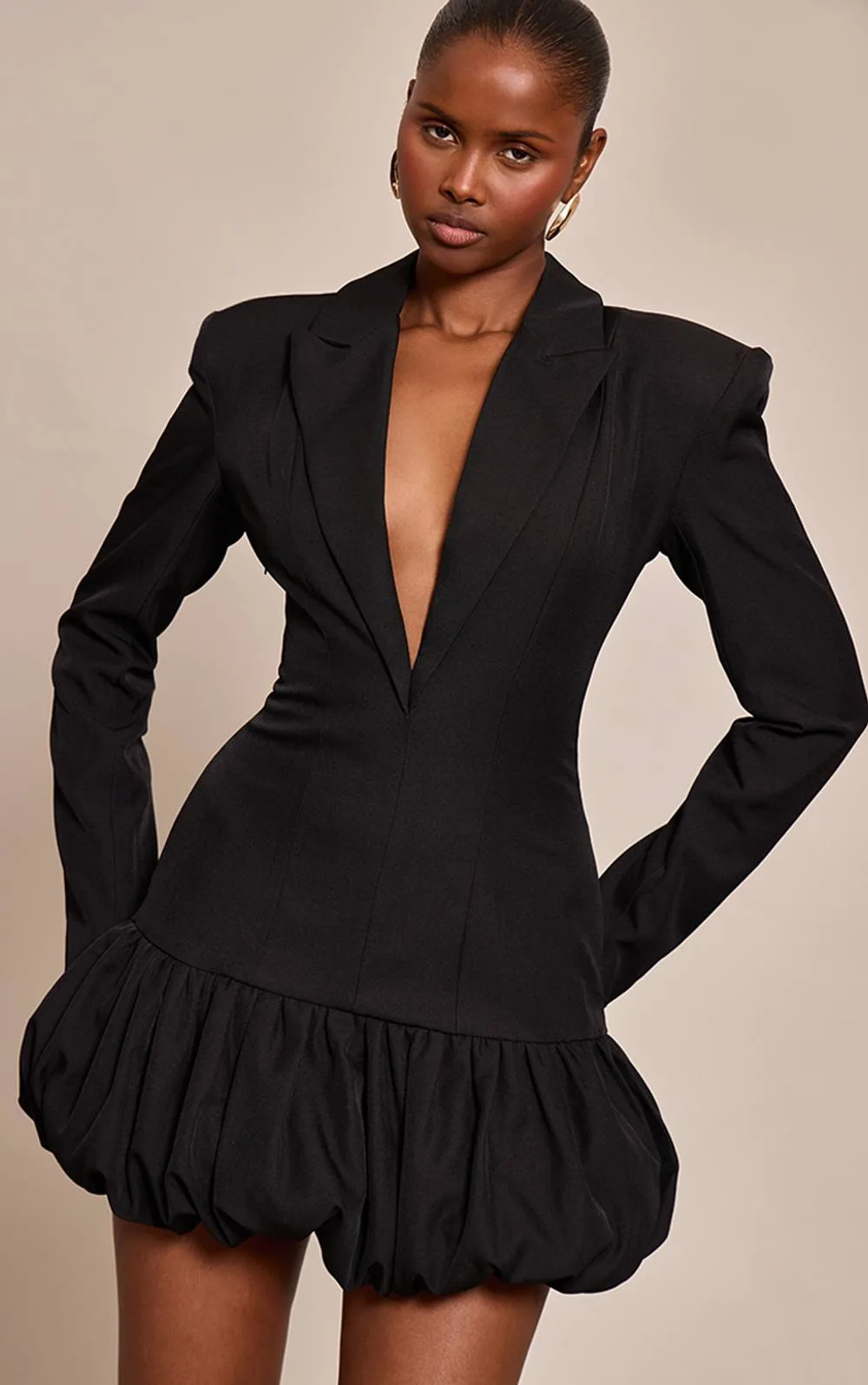 Plunge Puff Hem Blazer Dress