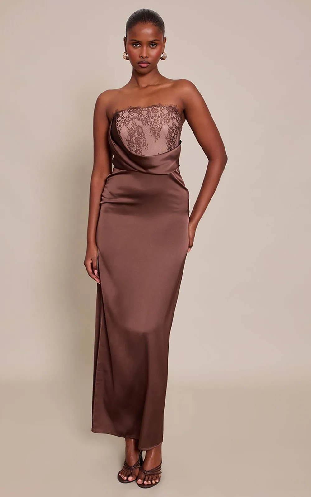 Satin Lace Detail Maxi Dress