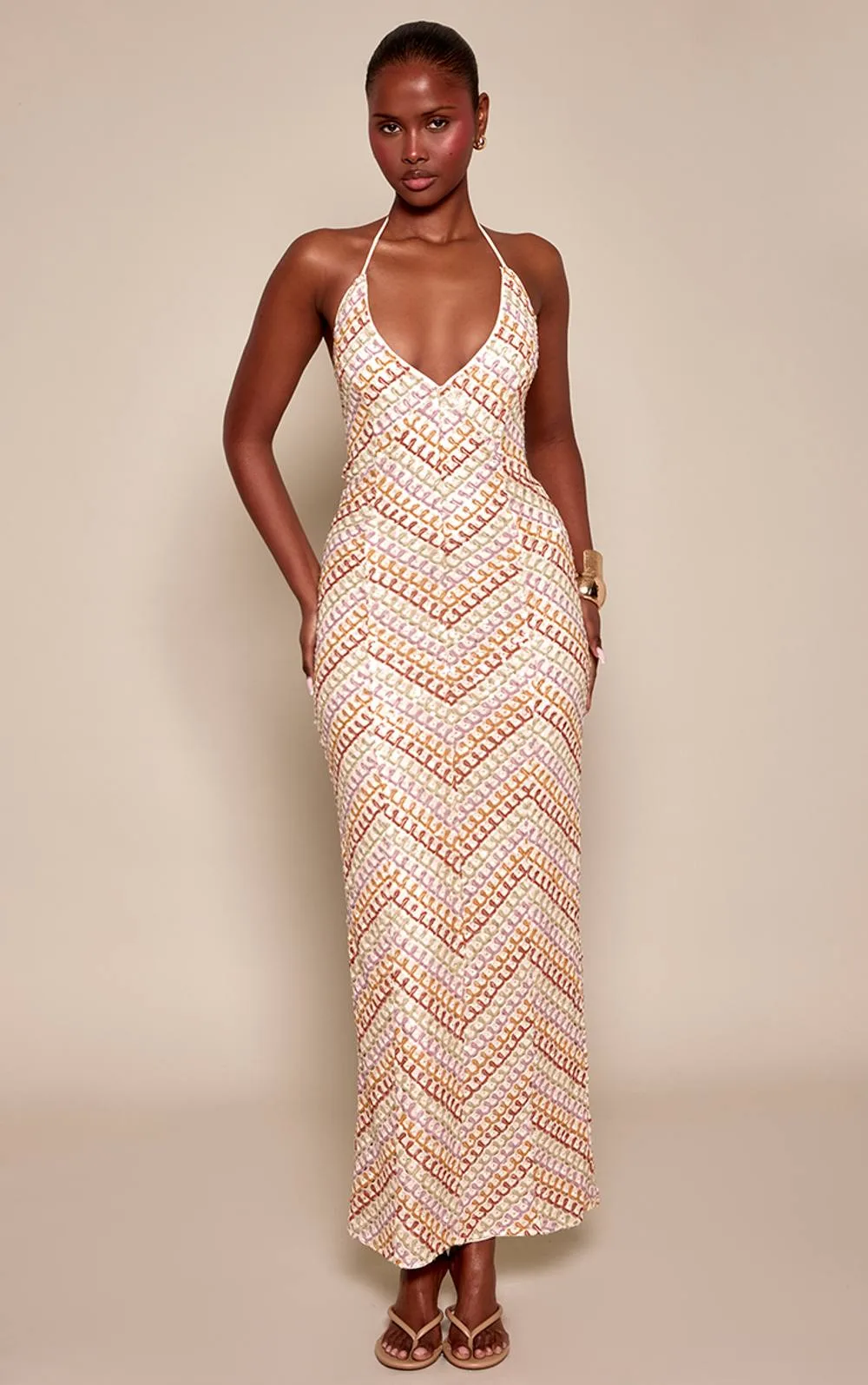Sequin V Neck Maxi Dress