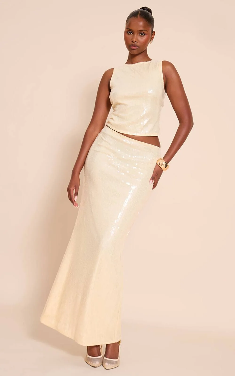 Sequin Low Rise Maxi Skirt Co-Ord