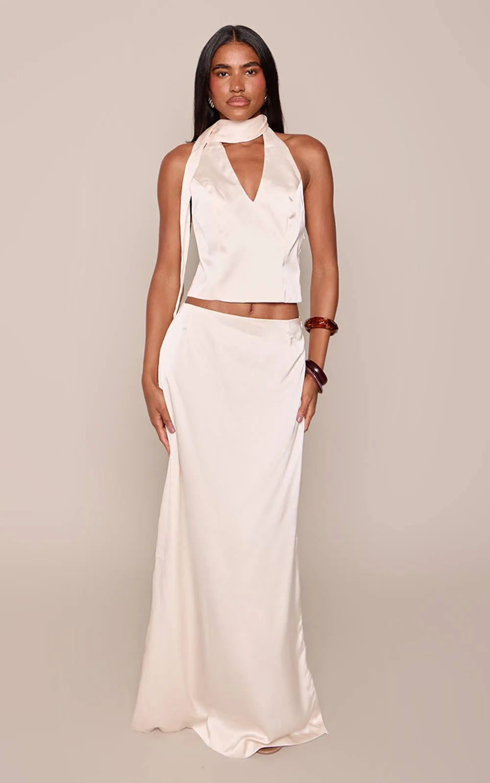White Satin Maxi Skirt Co-Ord by PrettyLittleThing