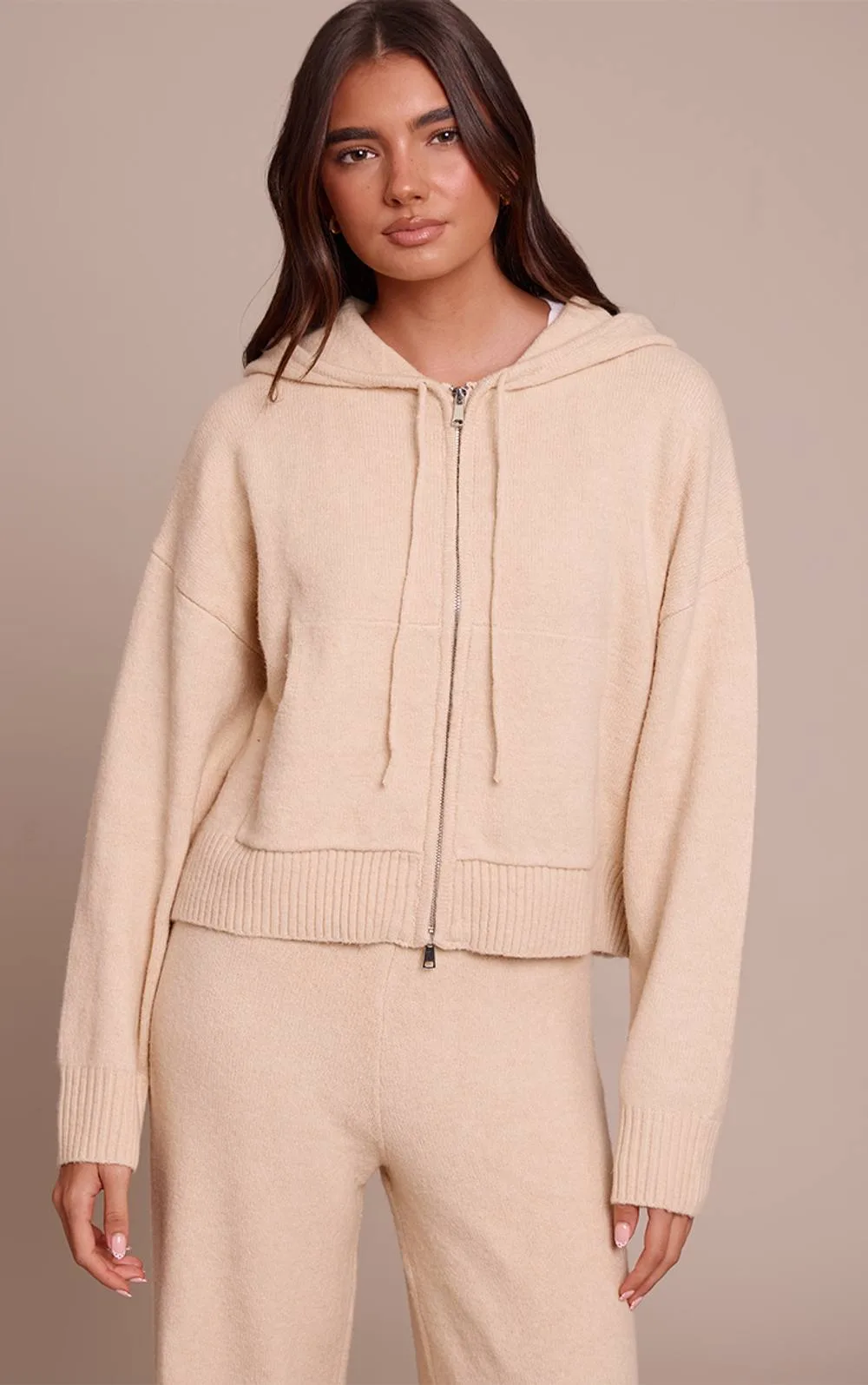 Zip Through Knitted Hoodie by PrettyLittleThing