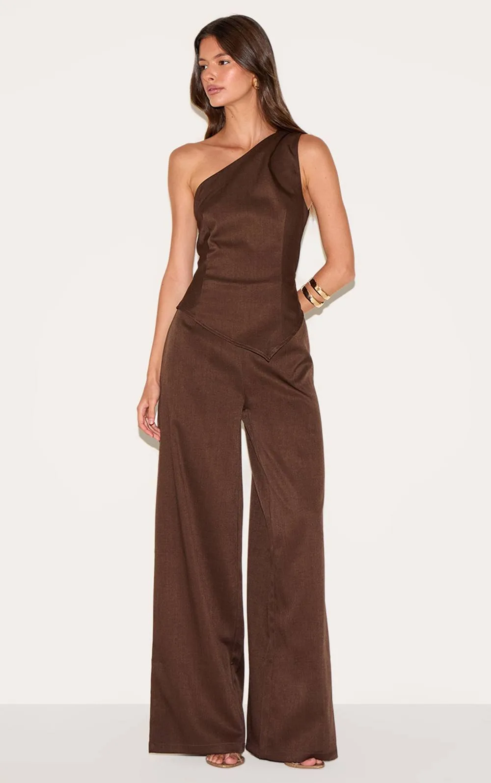 Woven One Shoulder Wide Leg Jumpsuit