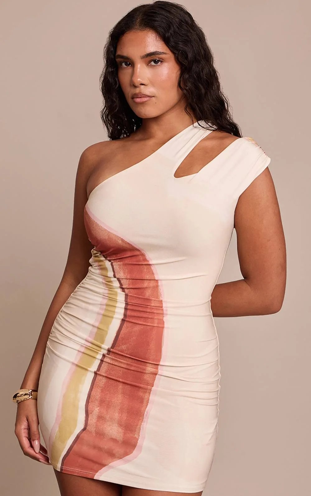 Slinky One Shoulder Ruched Mini Dress by PrettyLittleThing