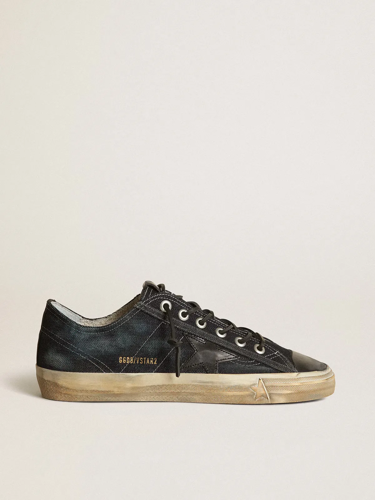 V-Star Sneakers in Midnight-Blue Denim with Black Leather Star and Toe by Golden Goose