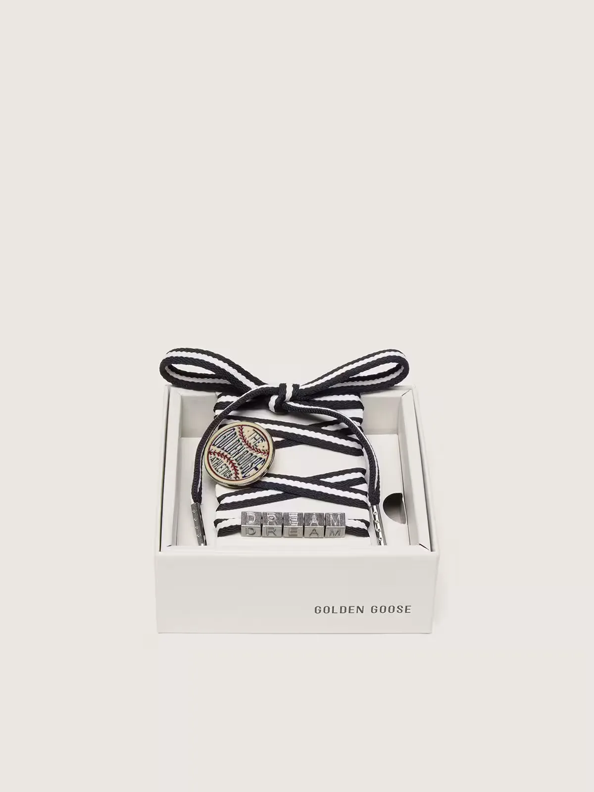 Skins Cream and Dark Blue Striped Laces with Pin and Silver Appliqué