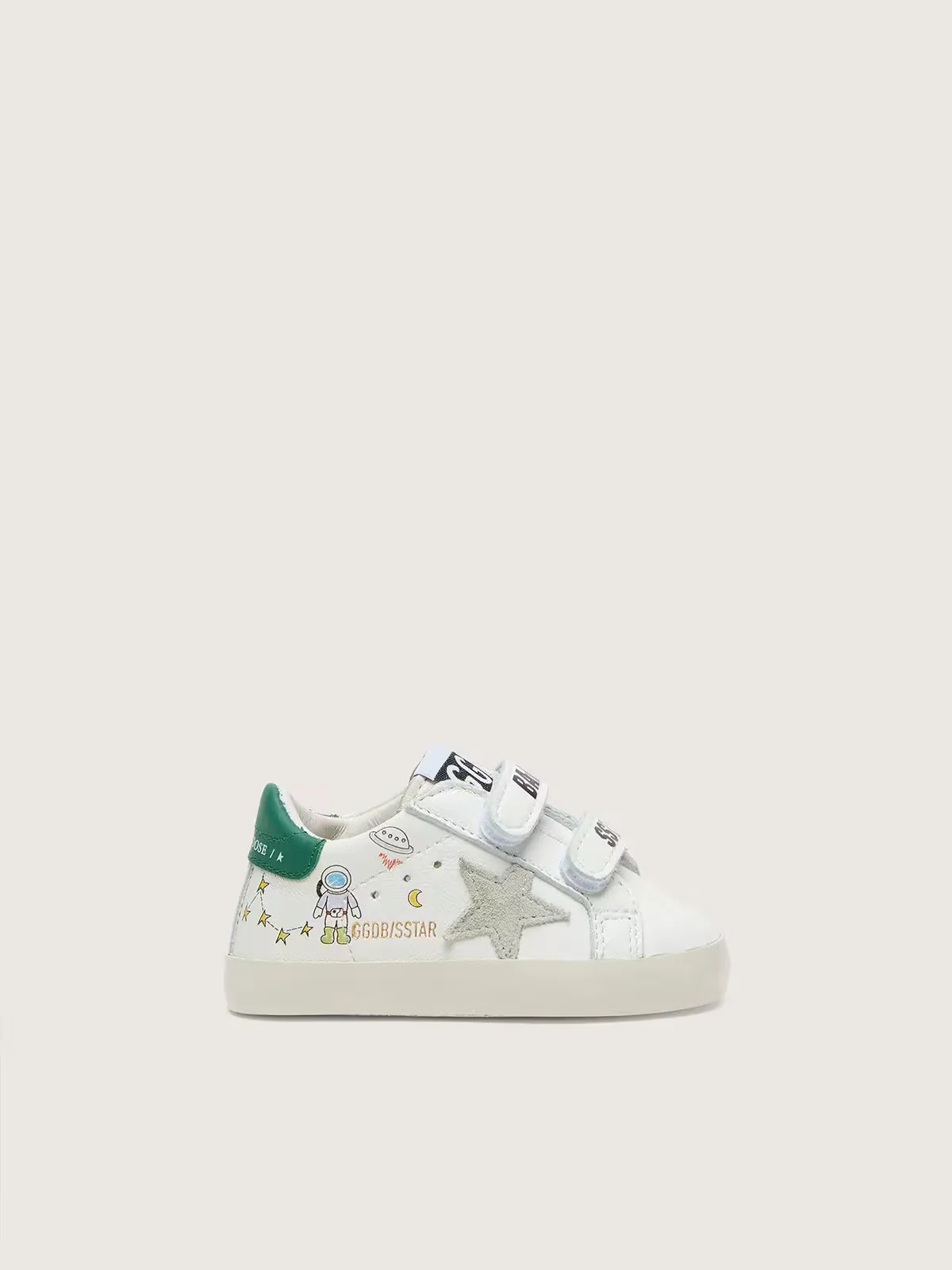Baby Old School in White Leather with Gray Suede Star and Colorful Print by Golden Goose