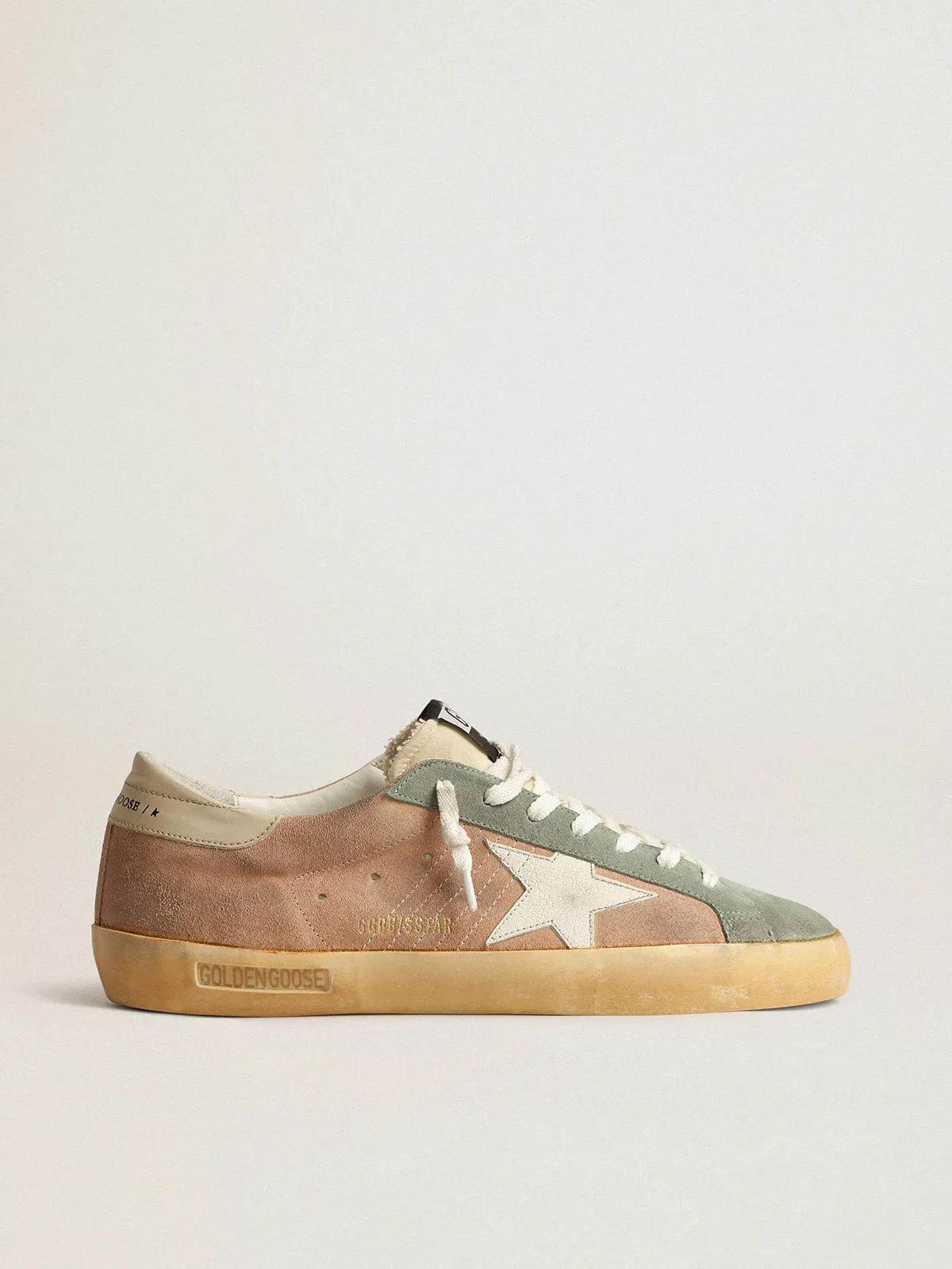 Super-Star in Brown and Green Suede with White Nappa Leather Star by Golden Goose