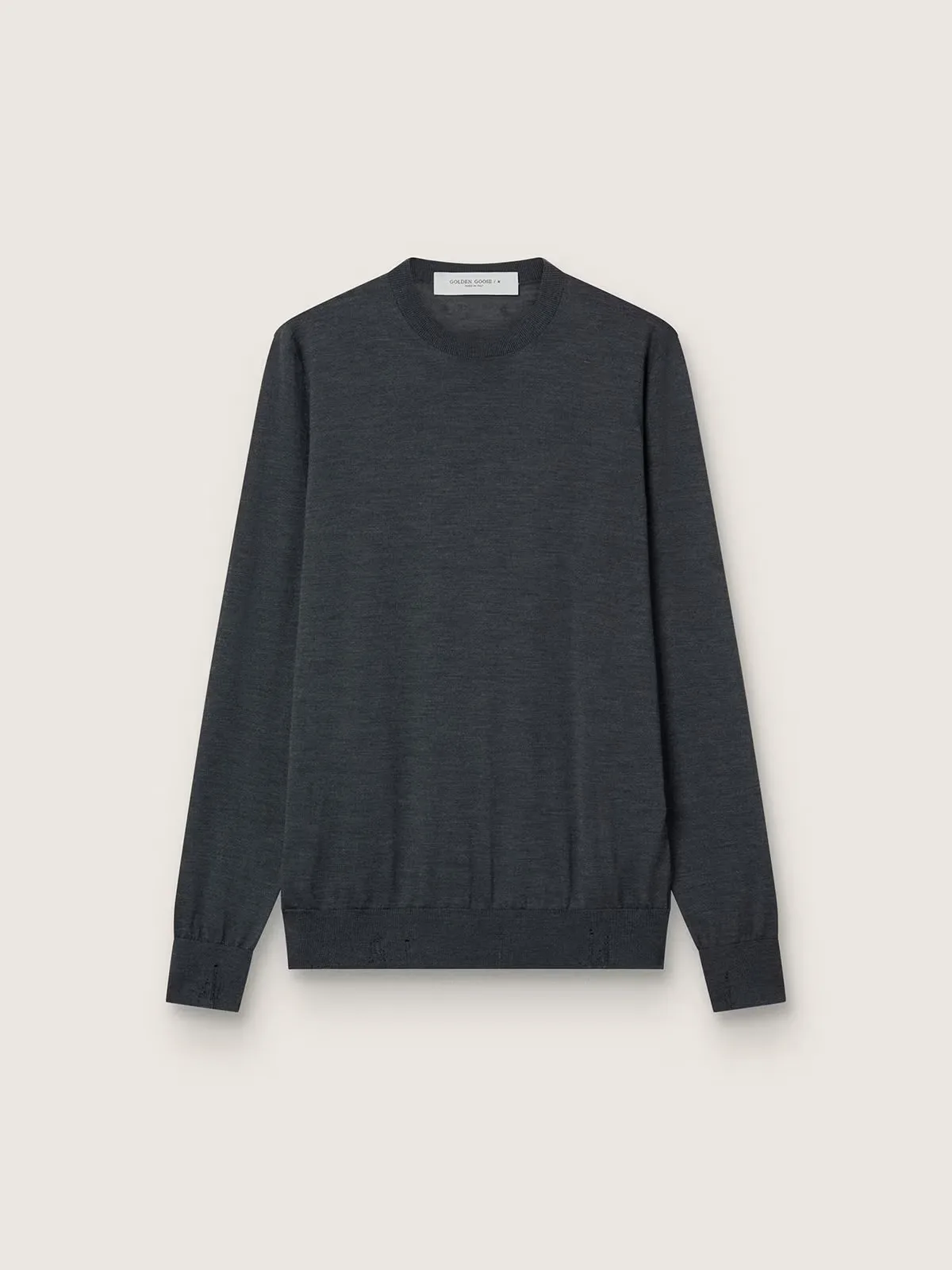 Round-Neck Sweater in Dark Gray Mélange Wool by Golden Goose