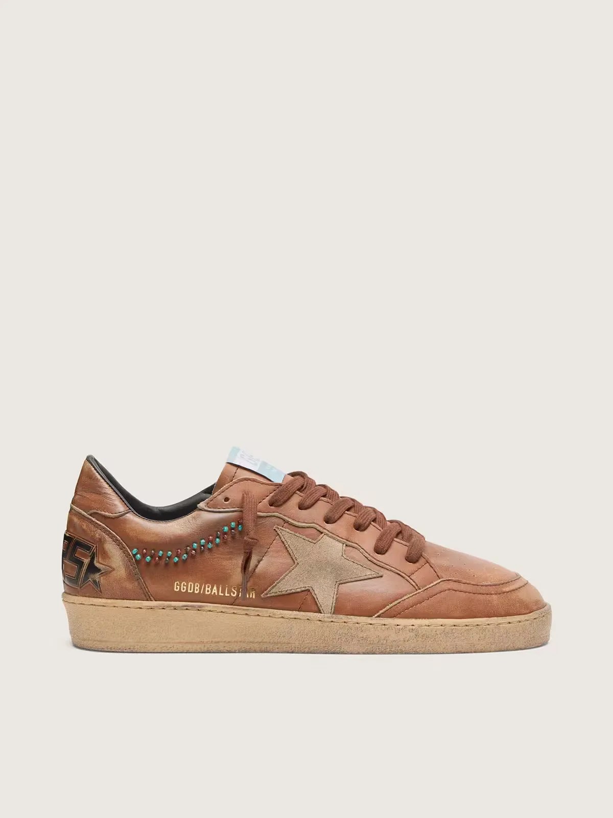 Ball Star in Brown Leather with Beige Suede Star and Beads by Golden Goose