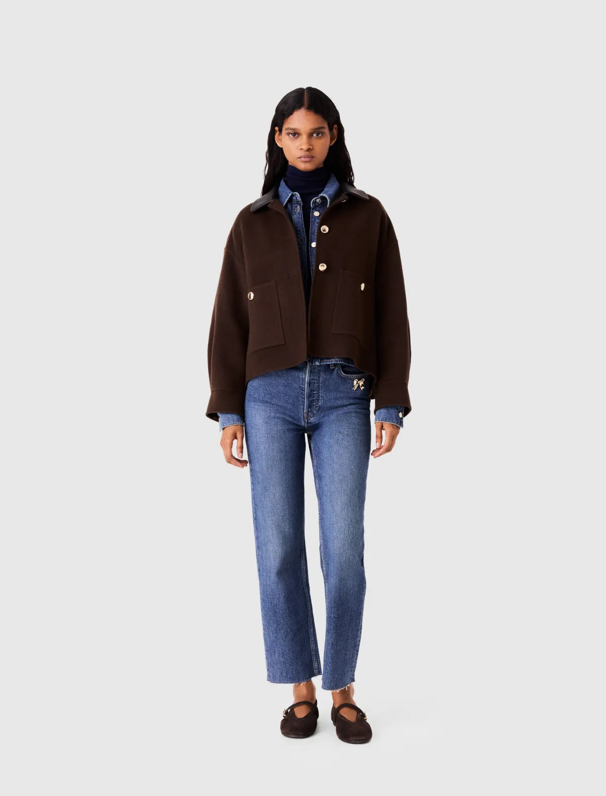 Short Wool Jacket with Pleated Back by Maje