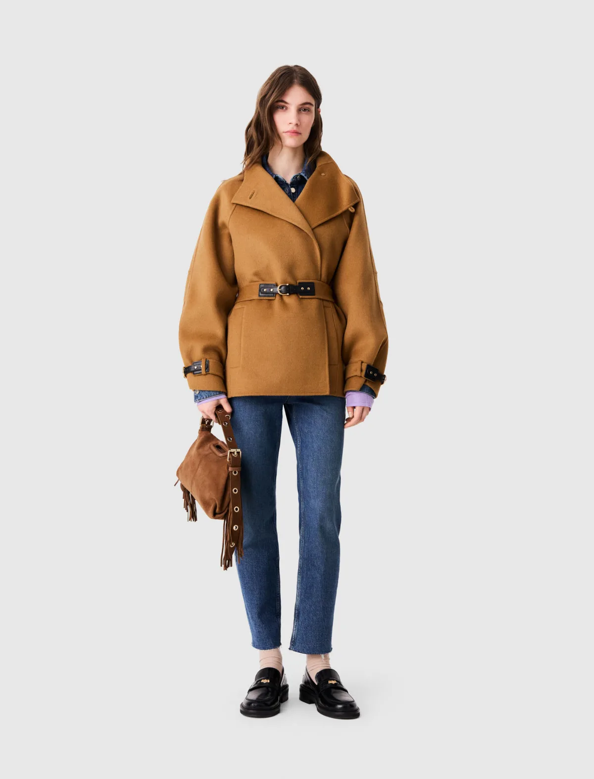 Belted Mid-Length Wool Coat by Maje