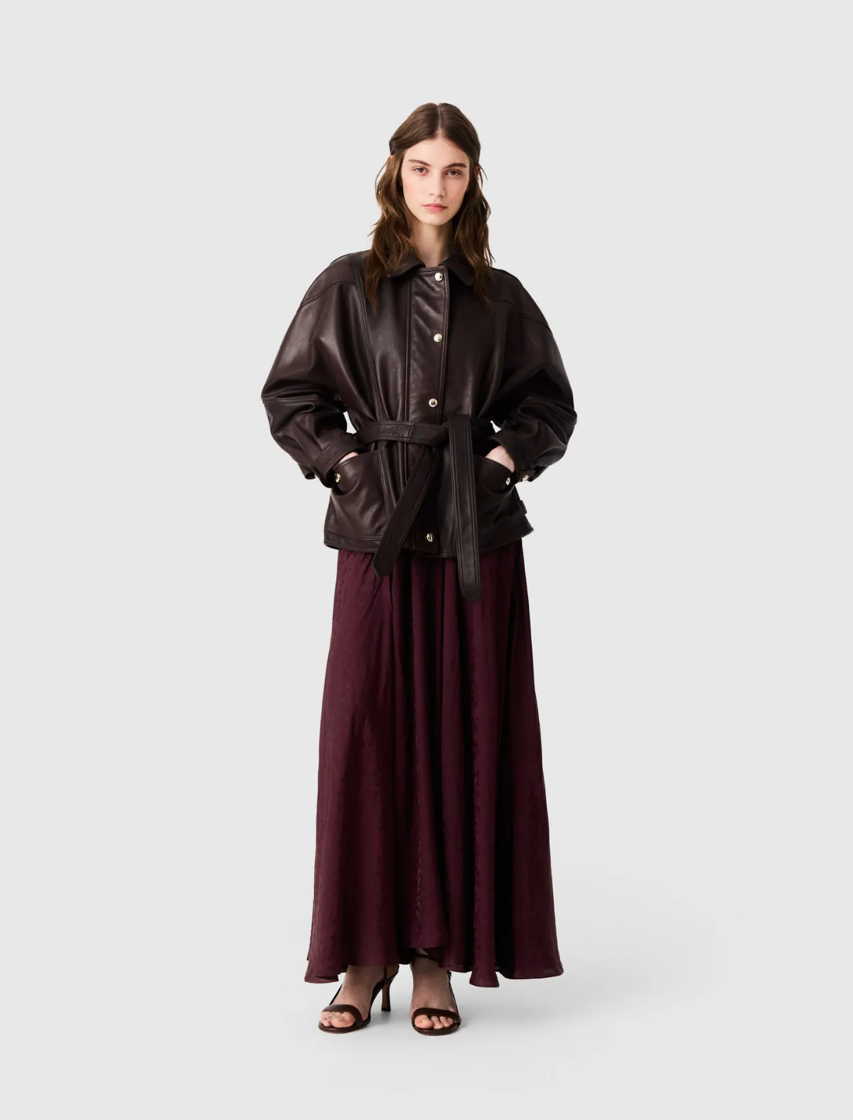 Oversize Gold-Button Leather Jacket by Maje