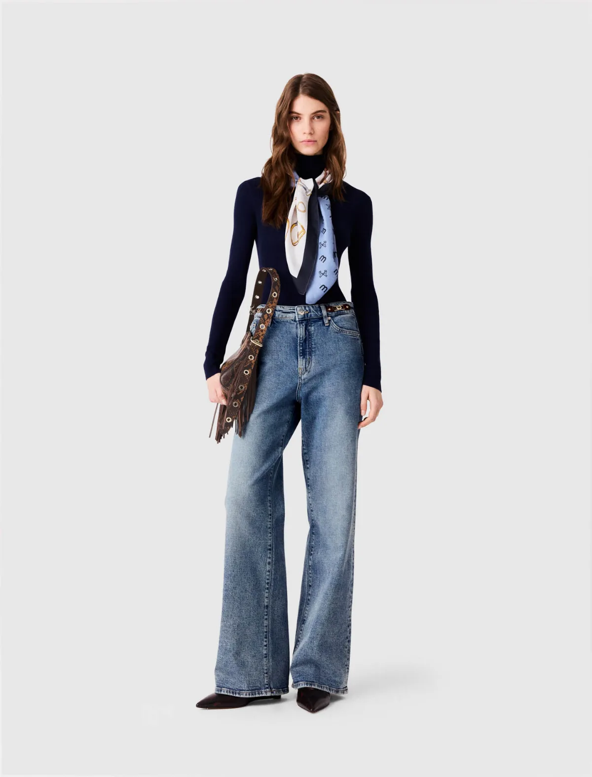 Wide-Leg Leather Buckle Jeans by Maje