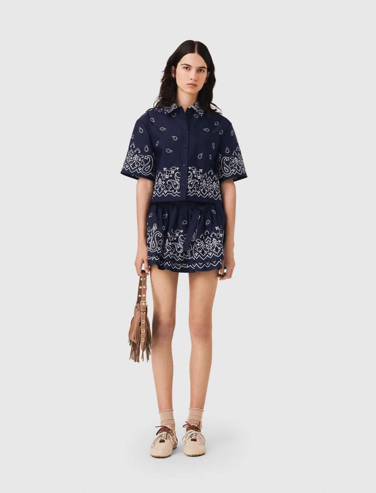 Cropped Embroidered Bandana Print Shirt by Maje