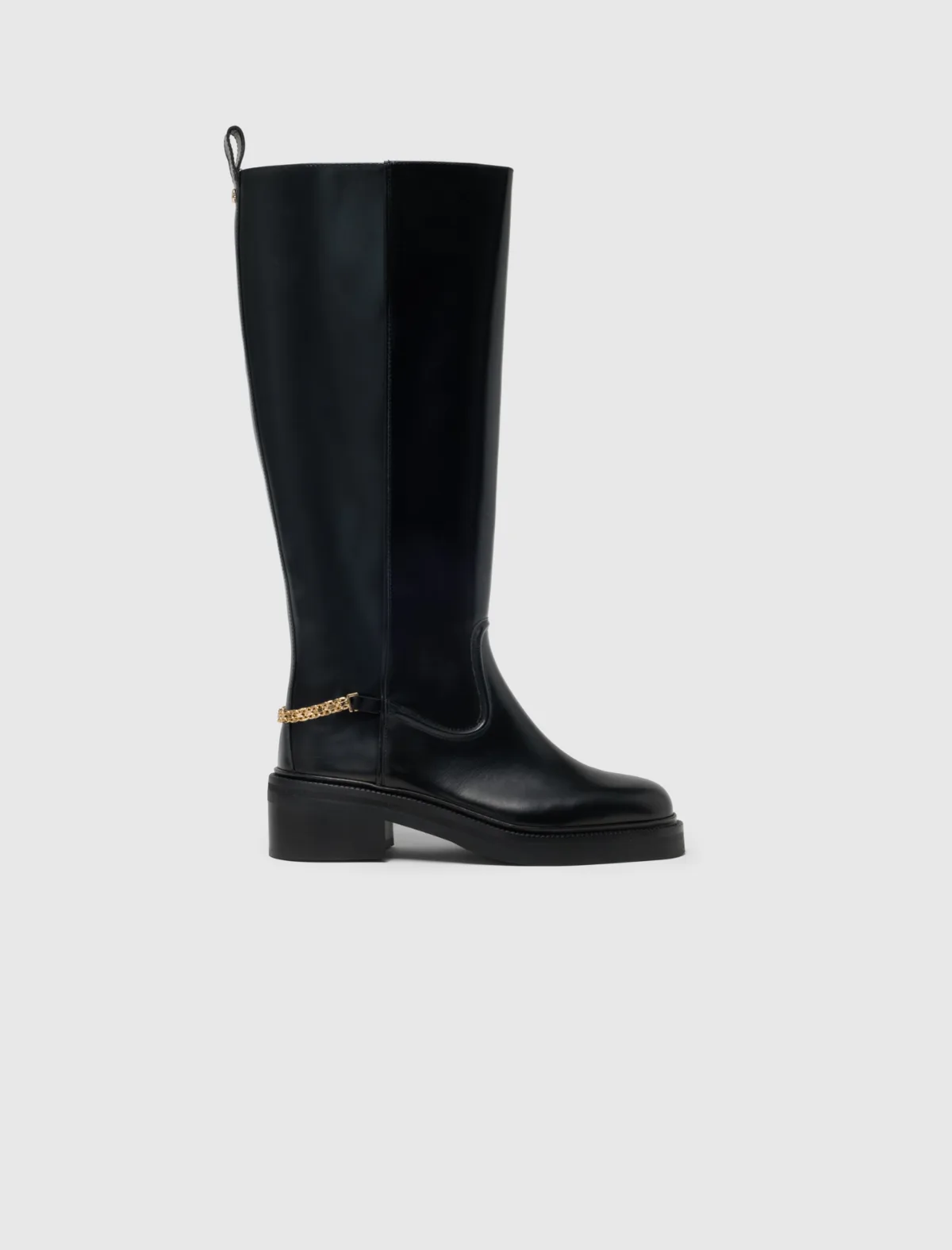 Flat Leather Boots with Chain by Maje