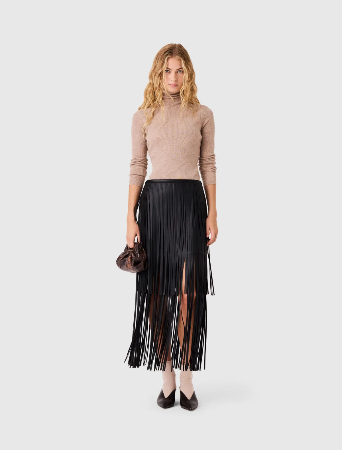 Fringed Faux Leather Skirt by Maje