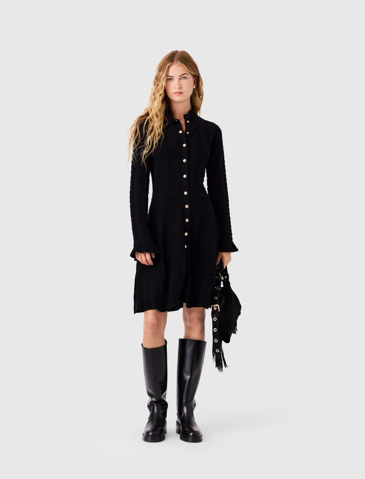 Short Knit Dress with Buttons by Maje