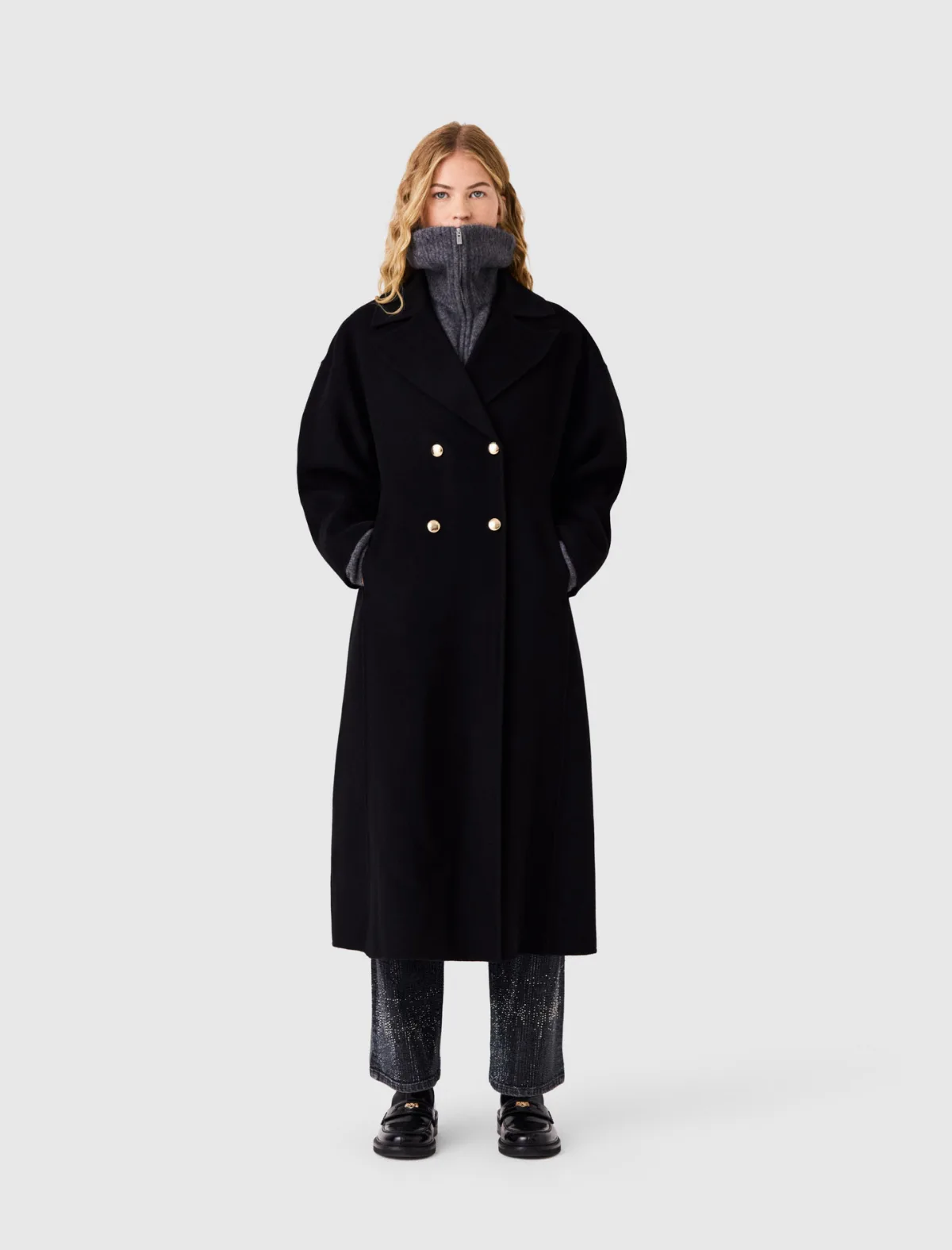 Long Double-Breasted Wool Coat by Maje