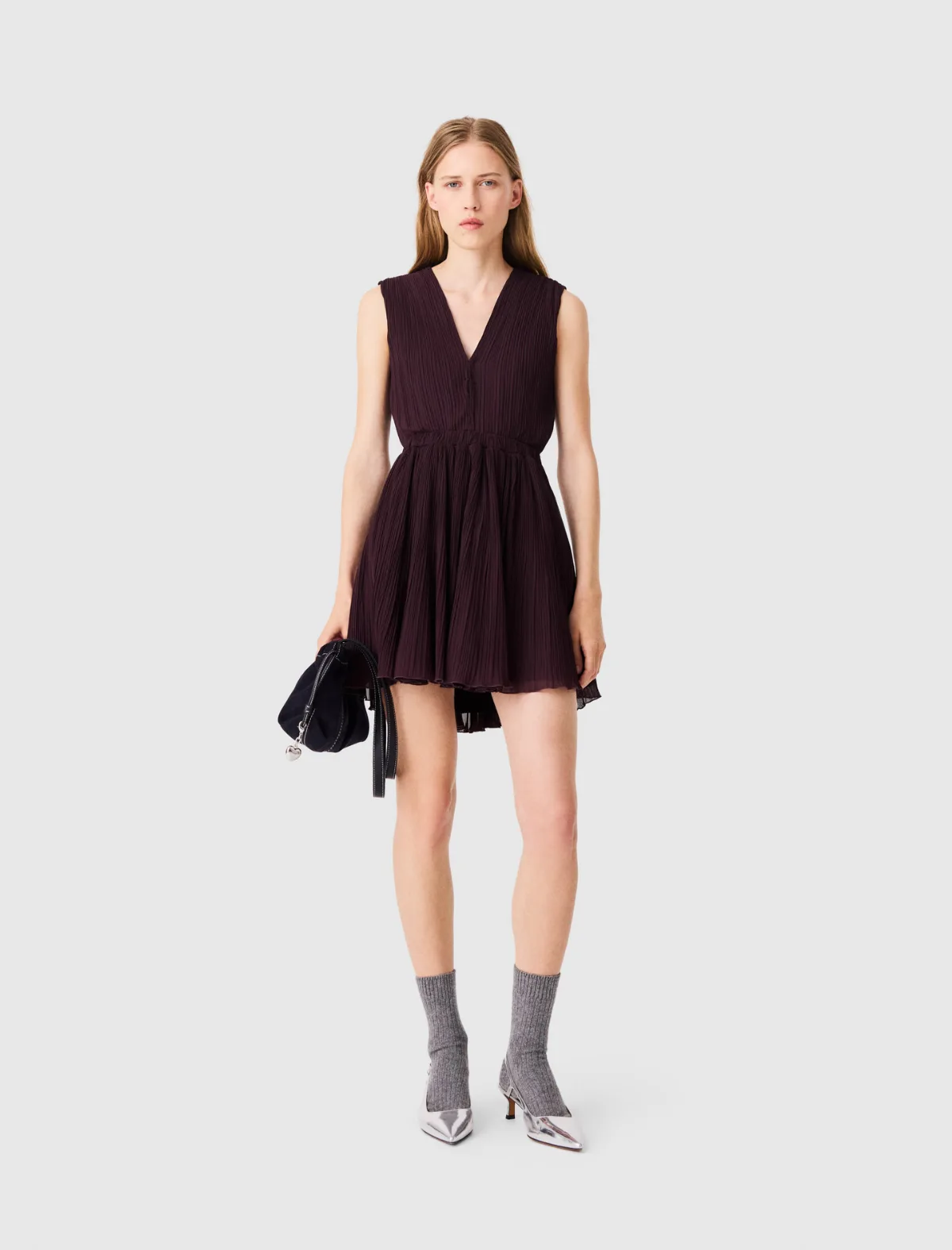 Short Pleated Skater Dress by Maje