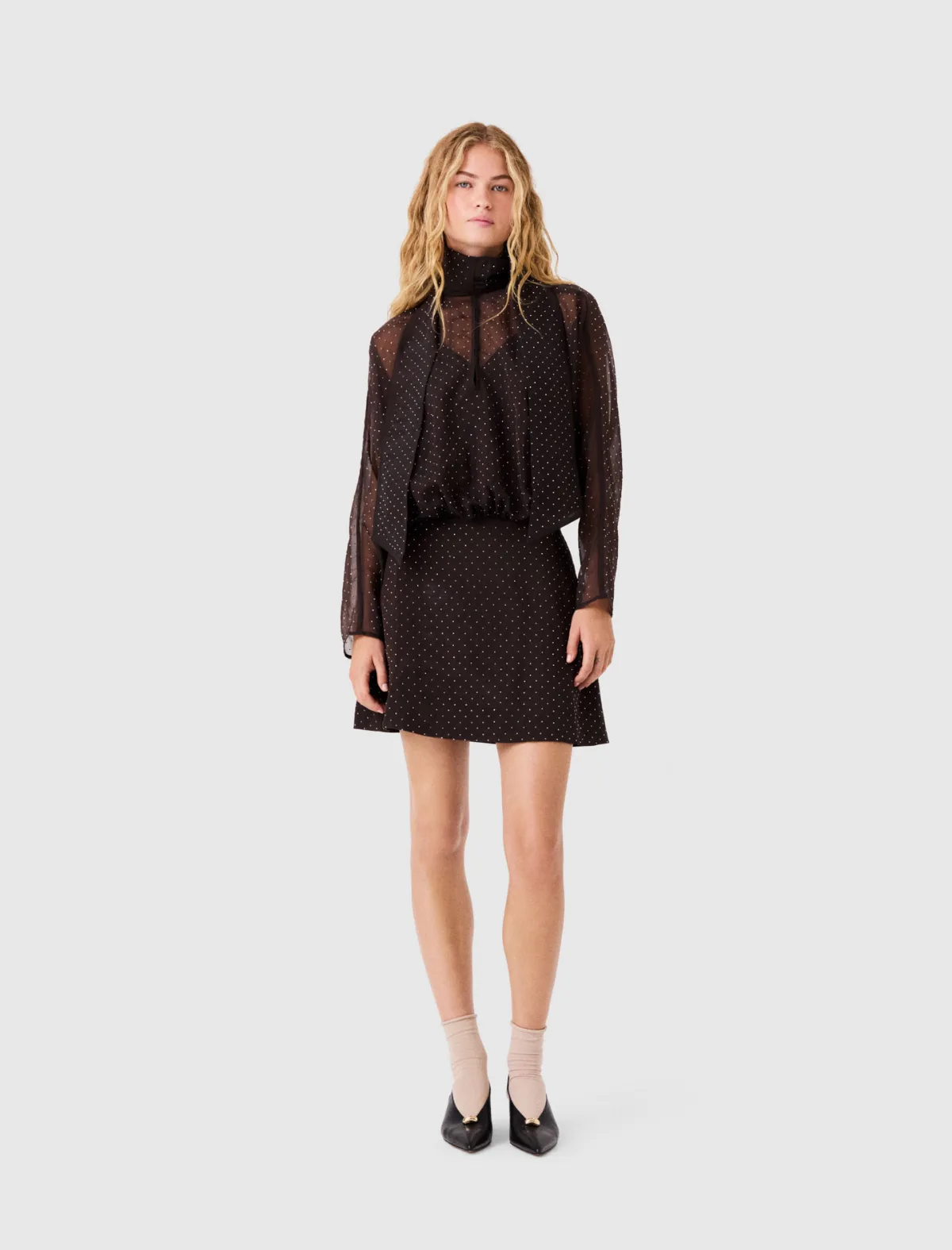 Short Rhinestone Tie-Neck Dress by Maje