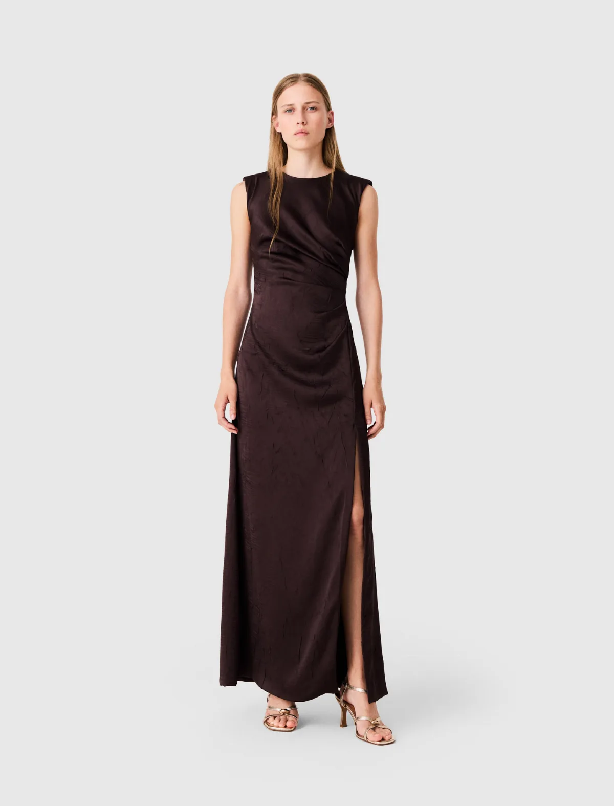 Satin-Effect Draped Maxi Dress by Maje