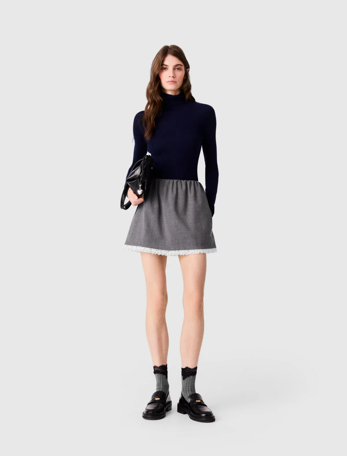 Short Skirt with Lace Trim by Maje