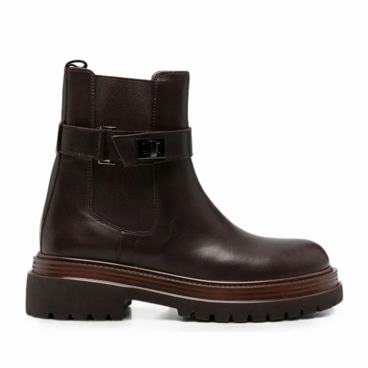 Brown Leather Buckle Detail Boots by SERGIO MORETTI